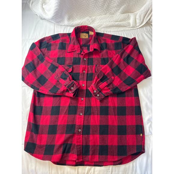 Moose Creek Mens XXL Buffalo Plaid Flannel Shirt Red Black Cotton Workwear - Picture 2 of 7